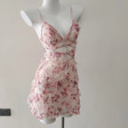 Delicate Lolita Sleepwear Nightdress Set With Flower Lace Mesh And Suspender Details