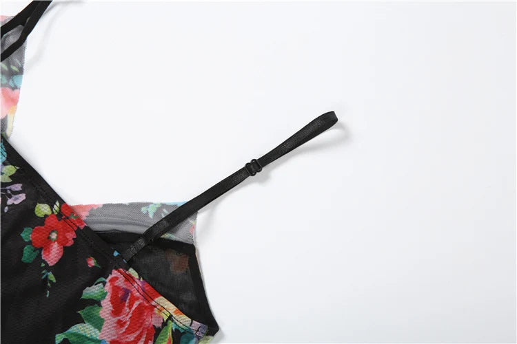 Midnight Floral Mesh Camisole With Patchwork