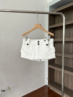 White Denim A Line Mini Skirt With Hip Wrap Cargo Pockets