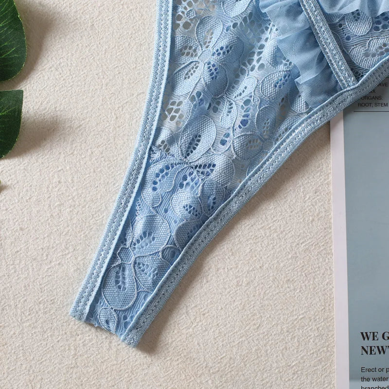 Lace Embroidered Bra and Thong Lingerie Set