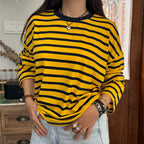 Vintage Luxe Relaxed Striped Tunic Top For Women Long Sleeve Round Neck