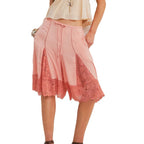 Y2K Lace Floral Bloomers Midi Pants With Silk Satin Patchwork Ruffles