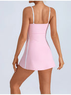 Women's Tennis Sleeveless Contrast Workout Yoga Build in Shorts Fashion Tight Fitting Skirts Suit
