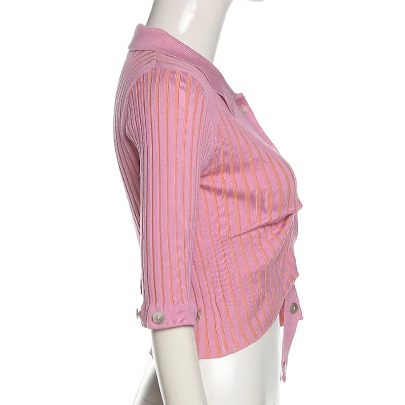 Irregular Pink Cardigan With Removable Layer For Women Soft Knit Top Modern