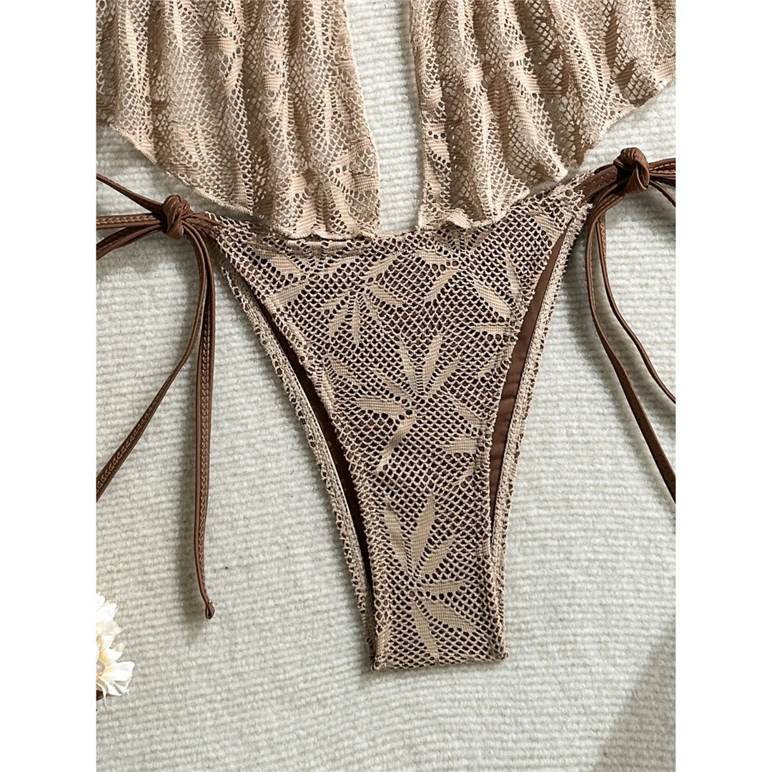 Hollow Out Tankini Halter Bikini Padded Two-pieces Bikini set