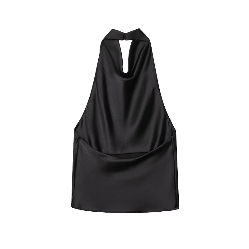 Elegant Satin Backless Halter Top For Women Off Shoulder