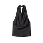 Elegant Satin Backless Halter Top For Women Off Shoulder