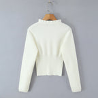 Lacing Up Bow Woodears O neck Open Buttons Through Crop Pointelle Knitted Cardigan Sweater Woman Jumper Knitwear