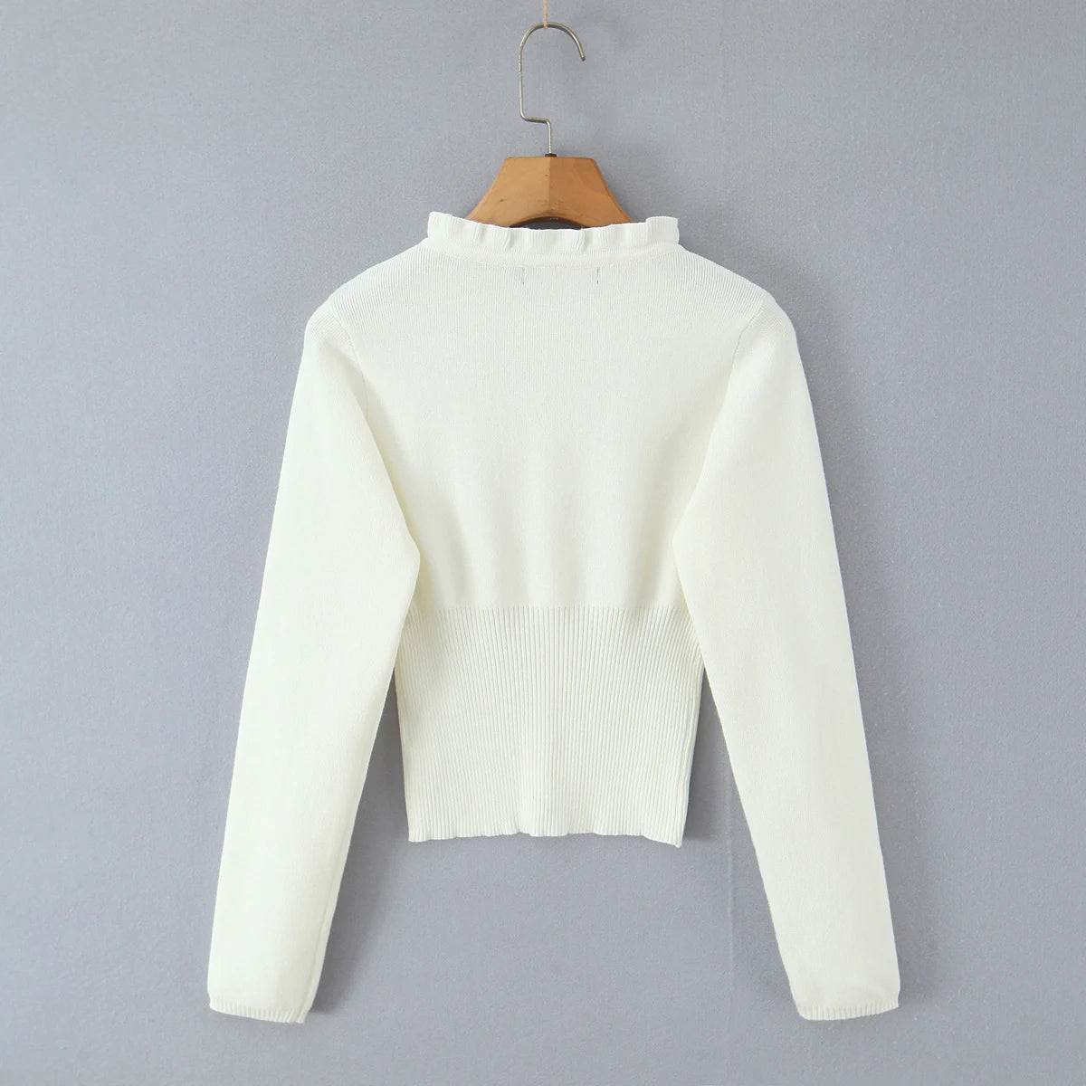Lacing Up Bow Woodears O neck Open Buttons Through Crop Pointelle Knitted Cardigan Sweater Woman Jumper Knitwear