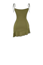 French Vintage Flounce Strap Dress with Irregular Bottom Hem Ribbon
