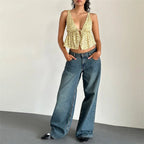 Y2K Floral Print Tie Front Tank Top for Women V Neck Sleeveless