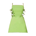 Emerald Green Satin Spaghetti Strap Party Dress With Hollow Out Panels And Bow Accent Details