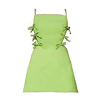 Emerald Green Satin Spaghetti Strap Party Dress With Hollow Out Panels And Bow Accent Details