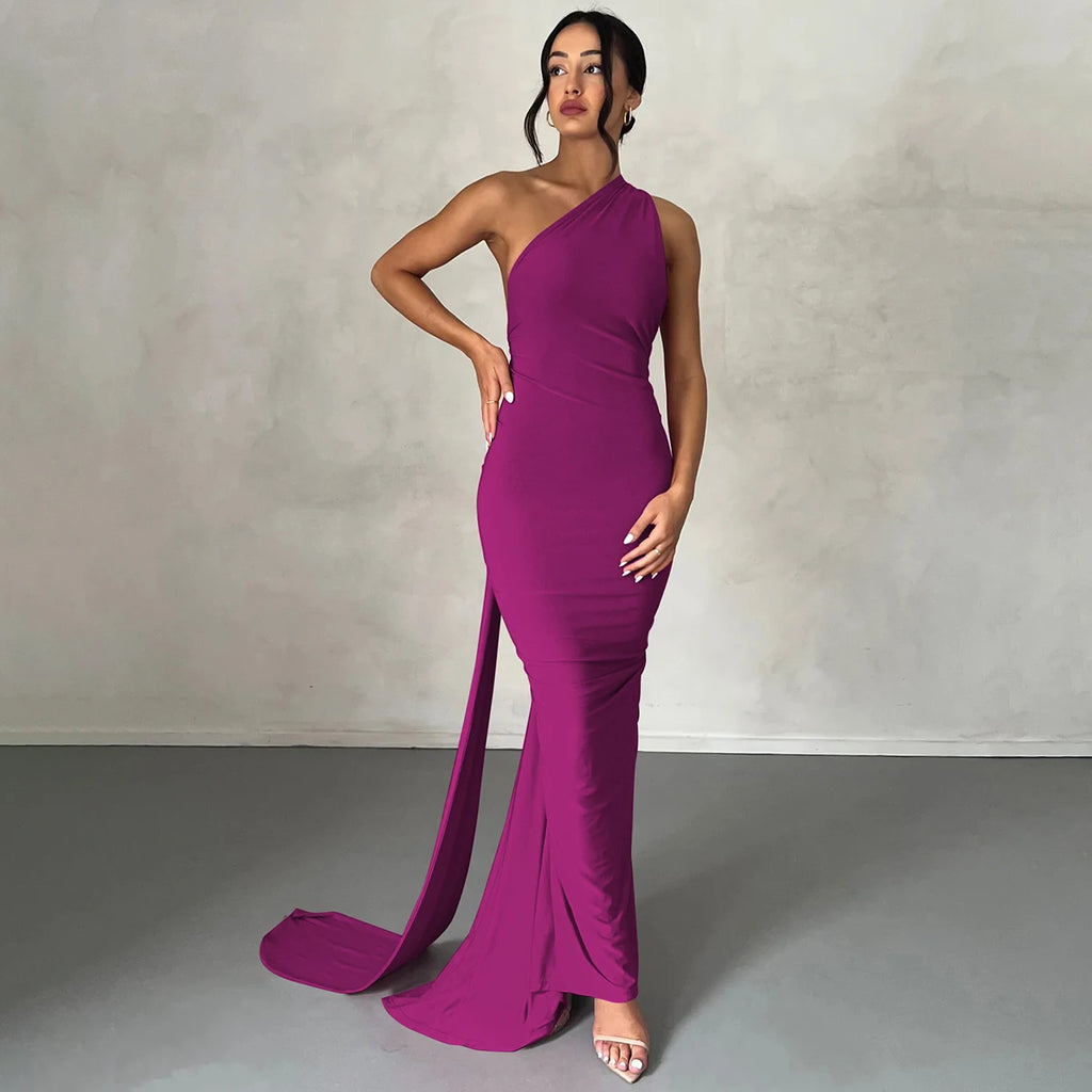One Shoulder Backless Ruched Dress