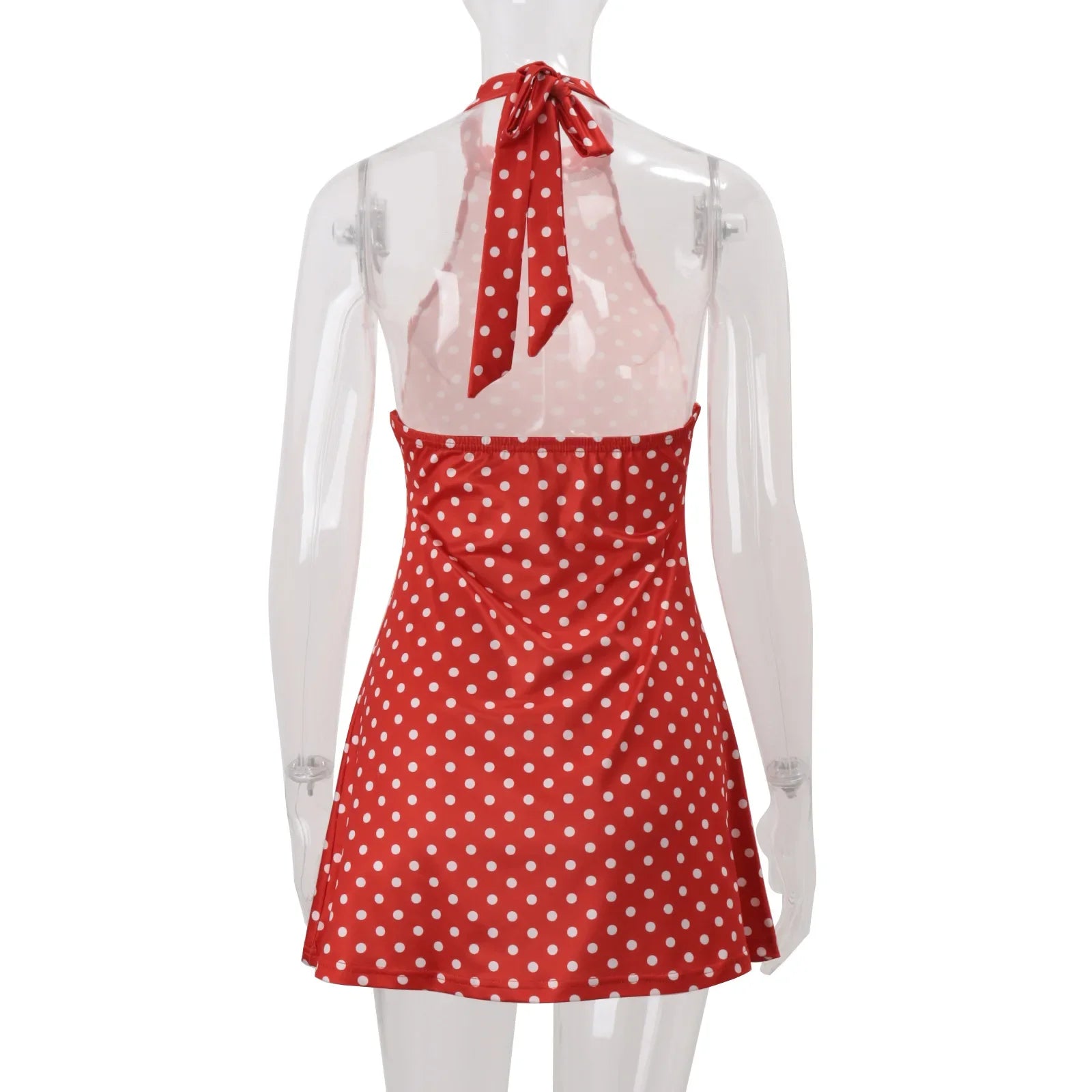 Elegant Off Shoulder Polka Dot Mini Dress Sleeveless Backless High Waist