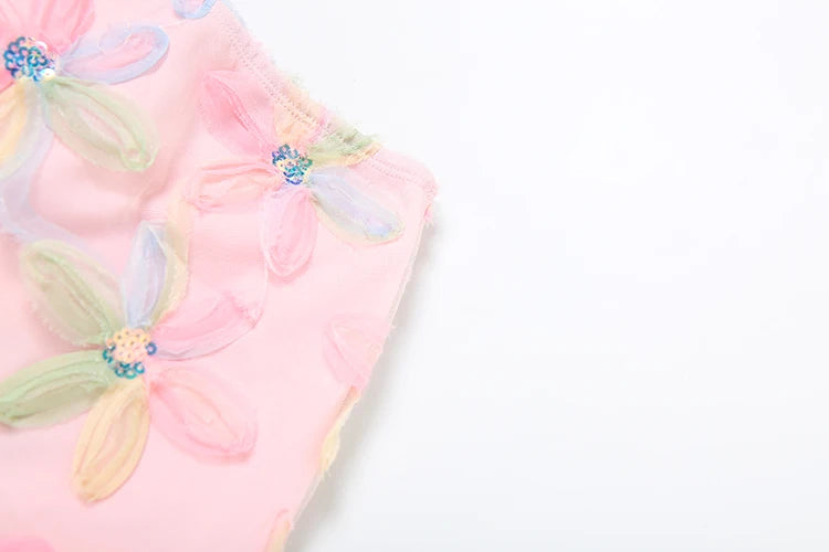 Colorful Floral Sequined Mesh Mini Skirt