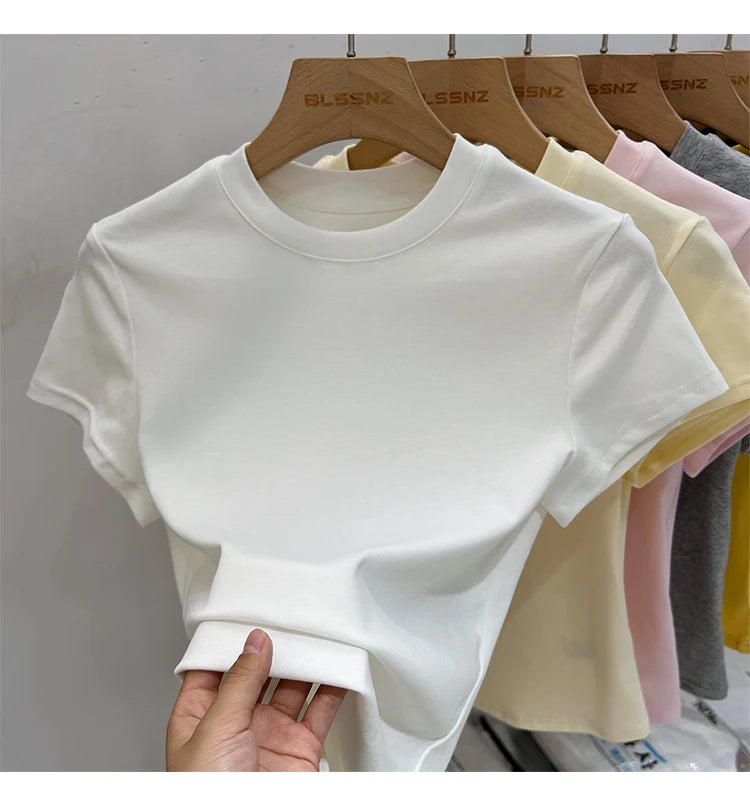 Boutique Solid Color O Neck Short Sleeve Tee