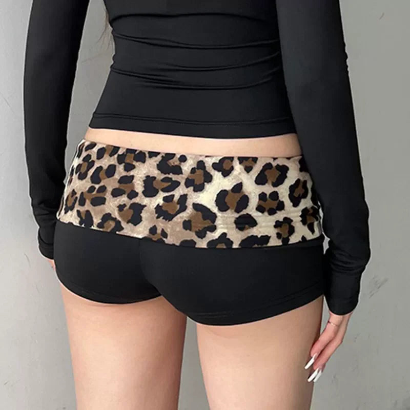 Leopard Patchwork Shorts With Low Waist