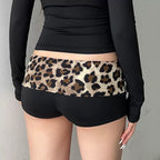Leopard Patchwork Shorts With Low Waist