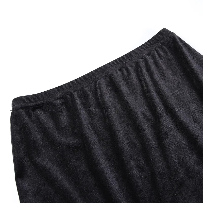 Punk High Waist Skirt With Bow Side Split Knee Length