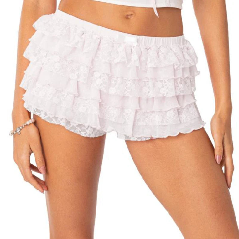 Fairycore Lace Trim Multilayer Shorts Kawaii