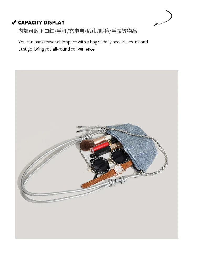 Denim Blue Crossbody Bag For Women With Harajuku Street Flair And Modern High Street Style
