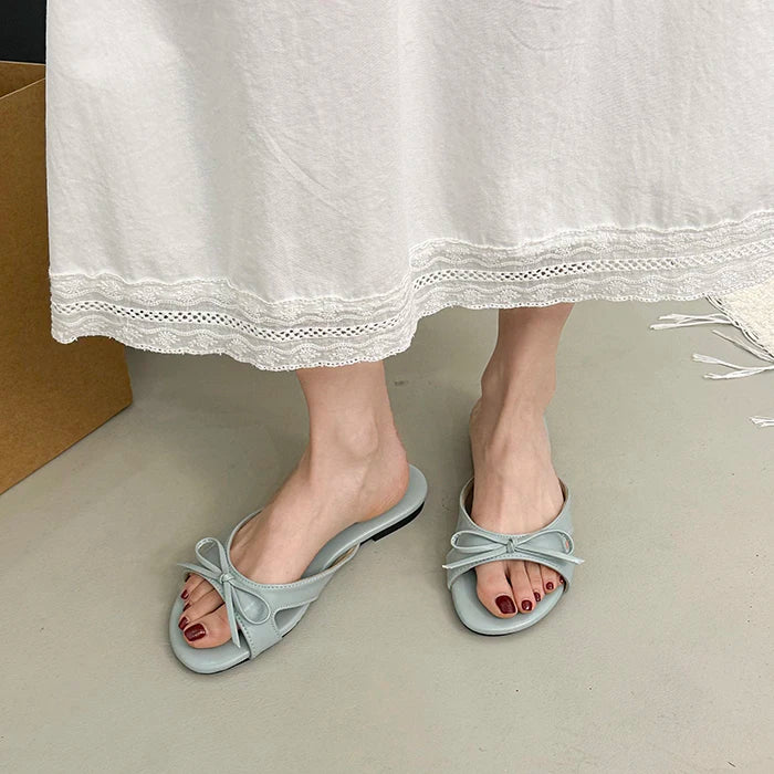 Butterfly Knot Open Toe Slides For Women Non Slip Flats