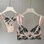 Sexy Lace Push Up Bra And Panty Set Featuring Semi Sheer Floral Design With Ring Embellishment