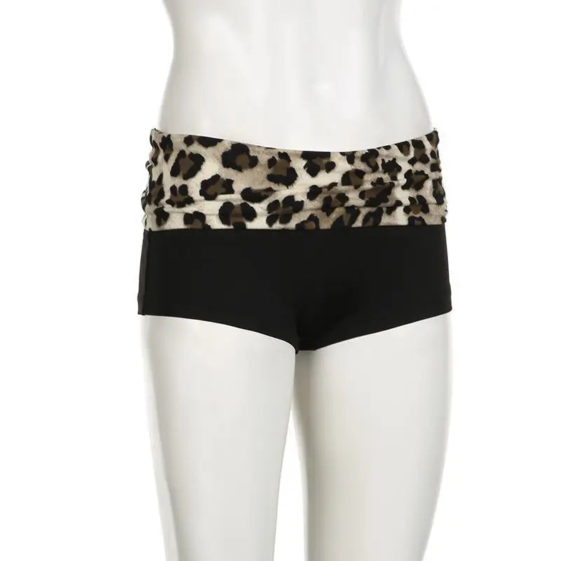 Leopard Patchwork Shorts With Low Waist