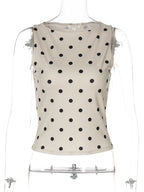 Polka Dot O Neck Crop Tank For Women
