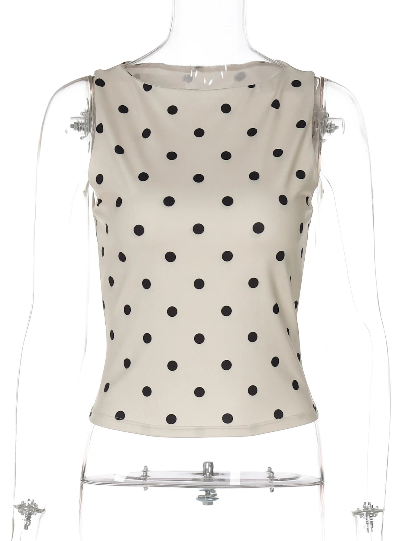 Polka Dot O Neck Crop Tank For Women
