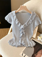 Elegant Bow Tie Wrap Crop Top Cardigan