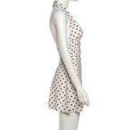 Polka Dot Halter Mini Dress With Ruched Backless Detail