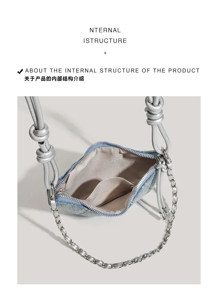 Denim Blue Crossbody Bag For Women With Harajuku Street Flair And Modern High Street Style