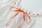 Vintage Bowknot White Dress With Square Collar Cotton Hollow Out