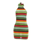 Stripe Patchwork Bodycon Mini Dress Halter Backless Off Shoulder