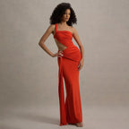 One Shoulder Backless Hollow Dress With Irregular Pleats And Tassel Patchwork