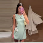 Lady 3D Flower Sleeveless Mini Dress Light Green