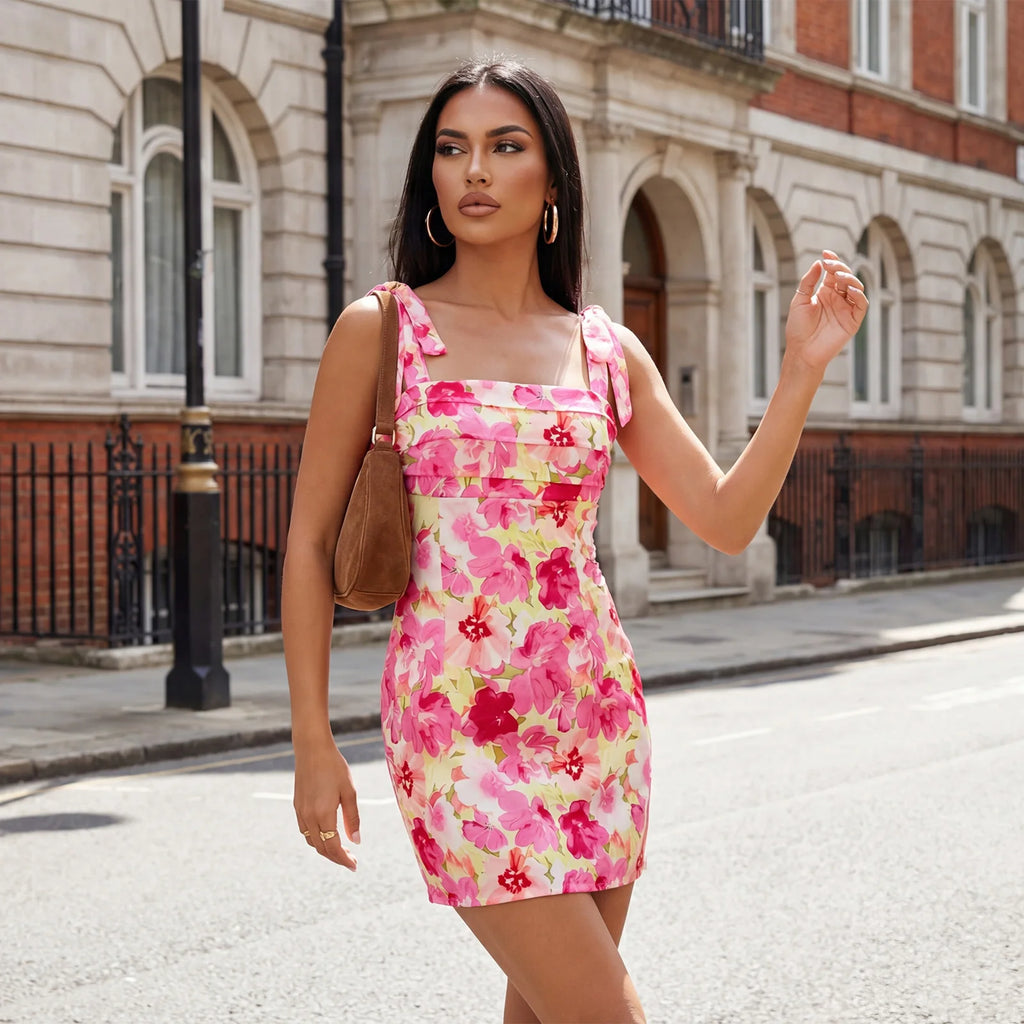 Sleeveless Tie Shoulder A Line Satin Mini Dress