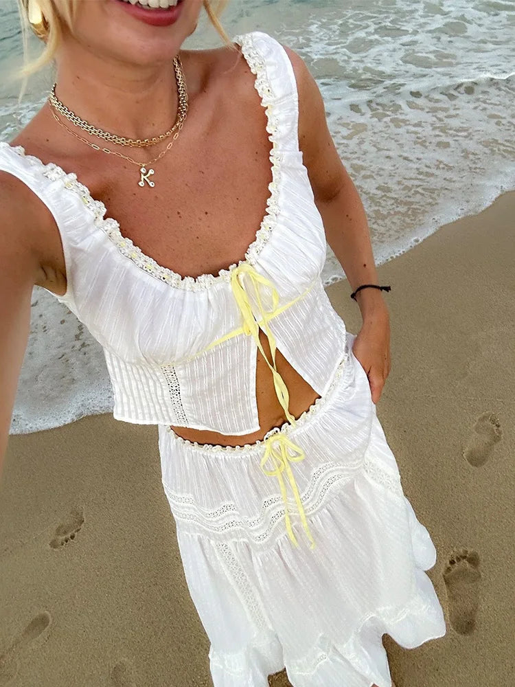 White Lace 2-Piece Maxi Skirt Set