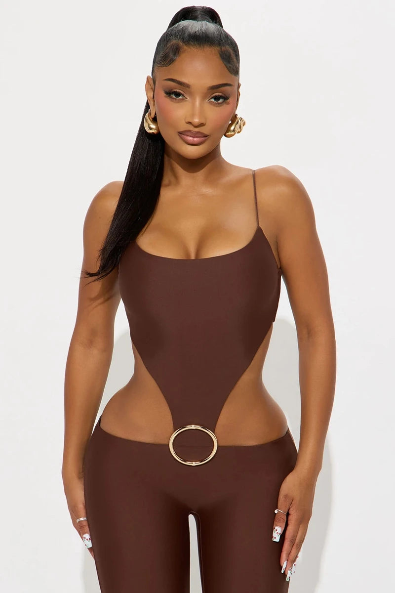 Cut Out Backless Stretchy Jumpsuit For Women Curve Skimming Bodycon Ankle Length