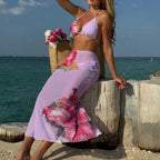 Flowers Printed With Skirt Halter Bikini Three-pieces Bikini set