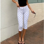 Side Slit Capri Leggings Slim Fit Three Quarter Length Trousers