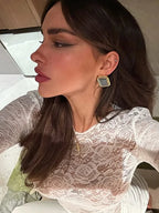 Lace Sheer Bodycon Dress With O Neck Long Sleeve