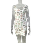 Floral Sequin Mini Dress With Spaghetti Straps