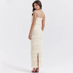 Elegant Formal Beige Slim Maxi Spaghetti Strap Wed Bride Dress