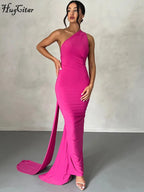 One Shoulder Backless Ruched Dress