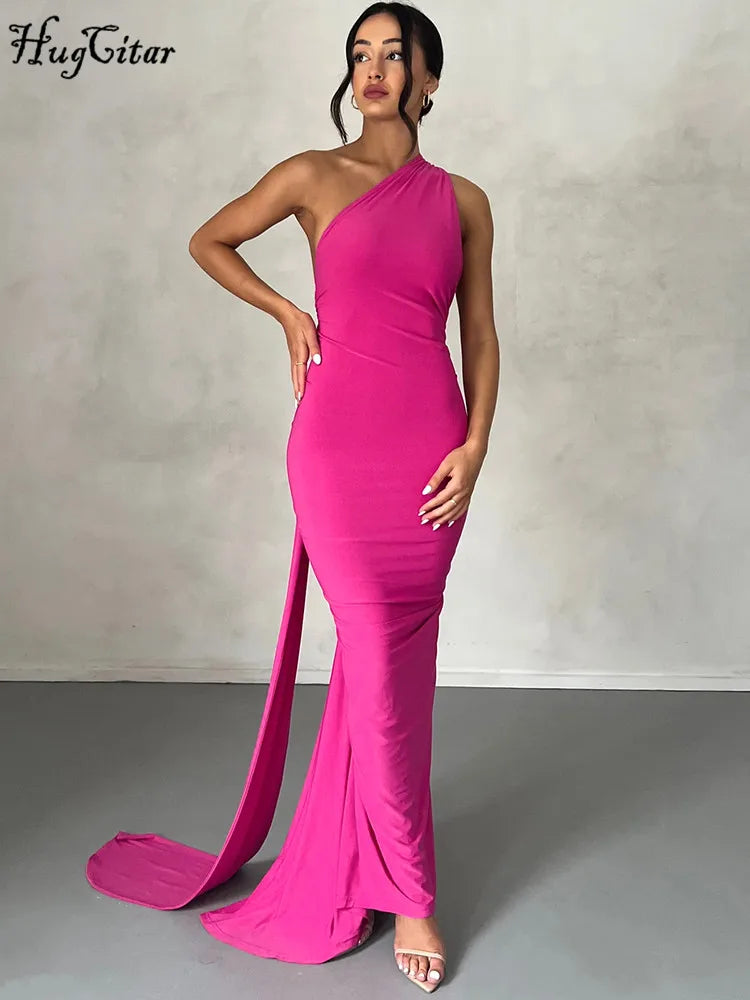 One Shoulder Backless Ruched Dress