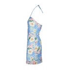 Summer Halter Neck Backless Lace Dress With Hollow Out Print