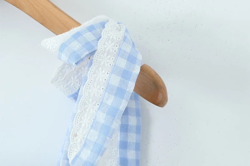 Women New Fashion Sweet Plaid Chic Lace Patchwork French Square Collar Backless Top